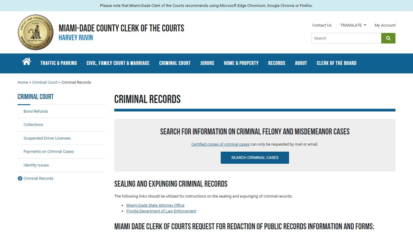 Criminal Records - Miami-Dade County